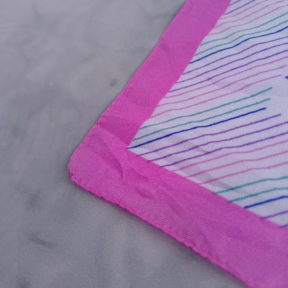 Vintage Floral Silk Scarf Purple White Square Scarf 26” Retro Neck Head Scarf - Picture 8 of 12